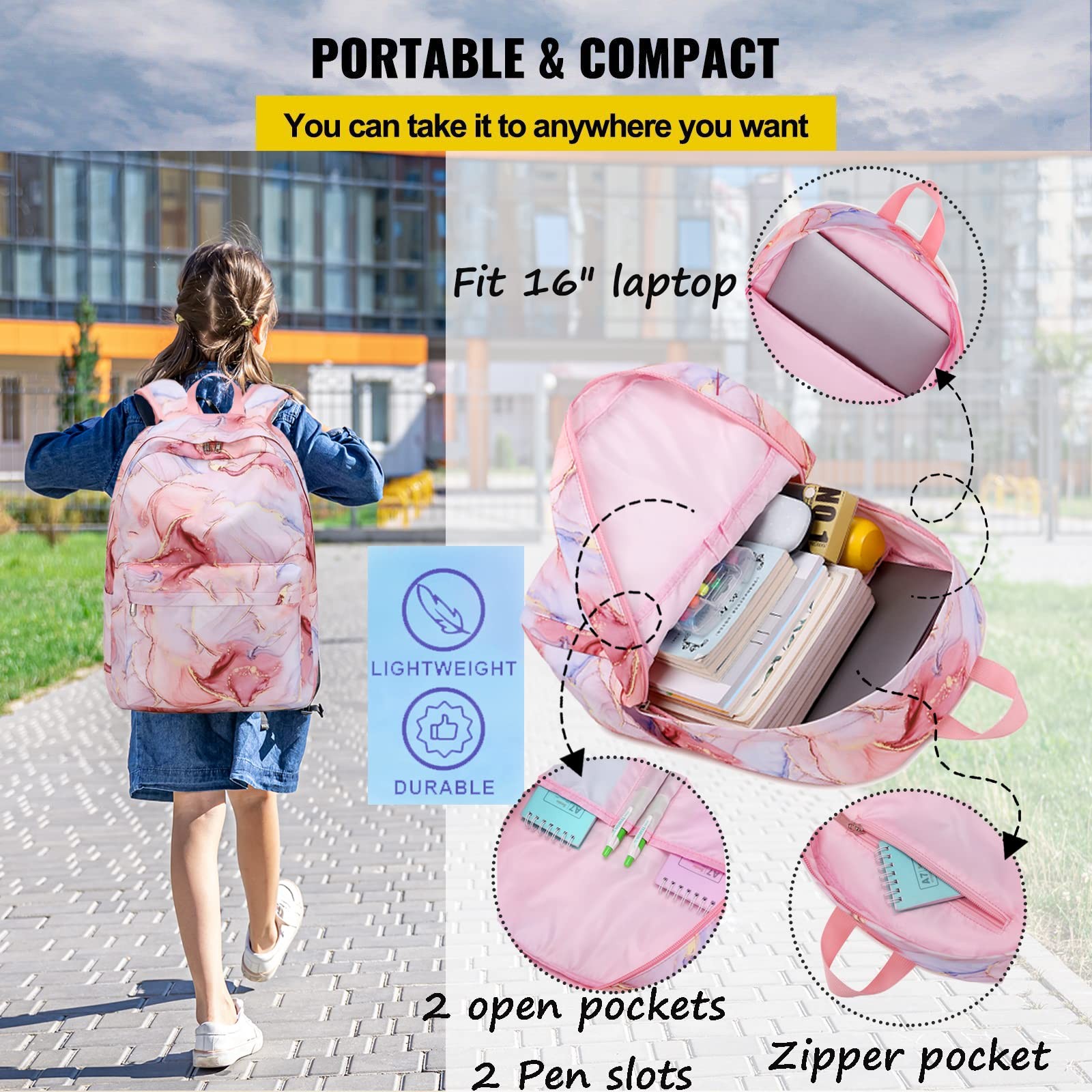Backpack For Girls School Bag With Lunch Box Kids Bookbag For Teen Girls
