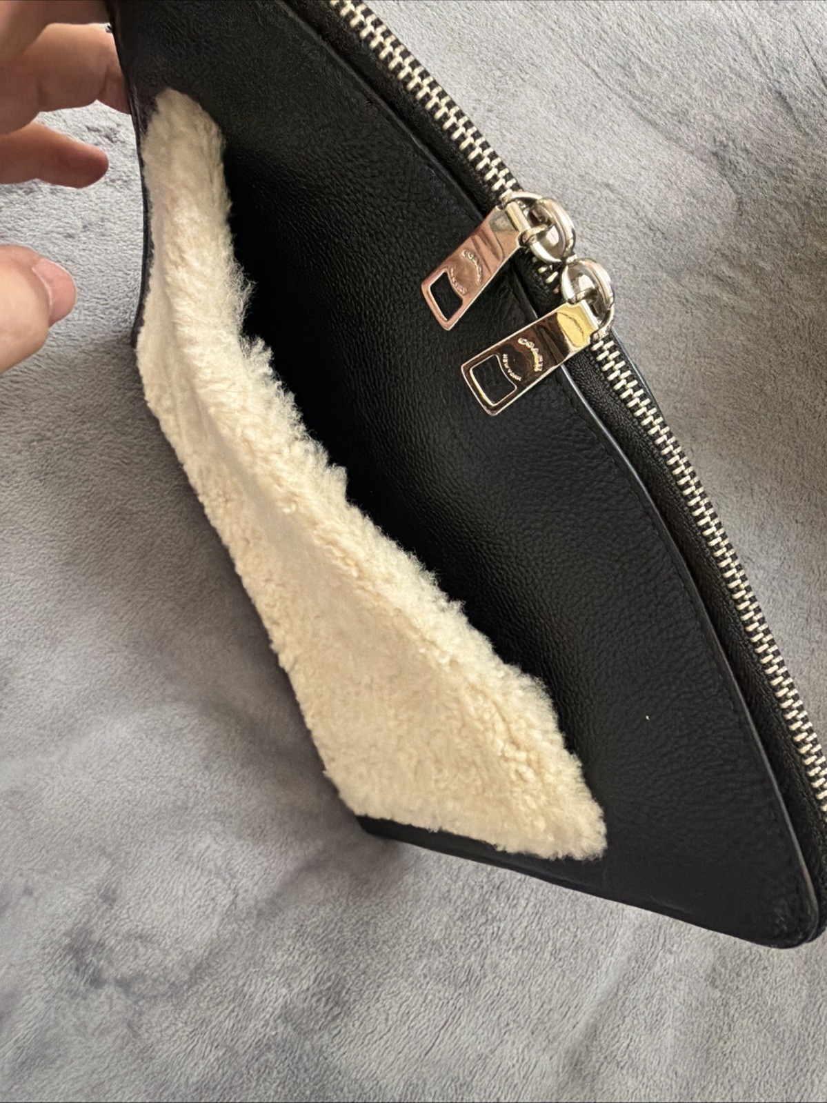 Coach Shearling – portfolio clutch – Black Pebble Leather -12” X 9” Pre-Owned