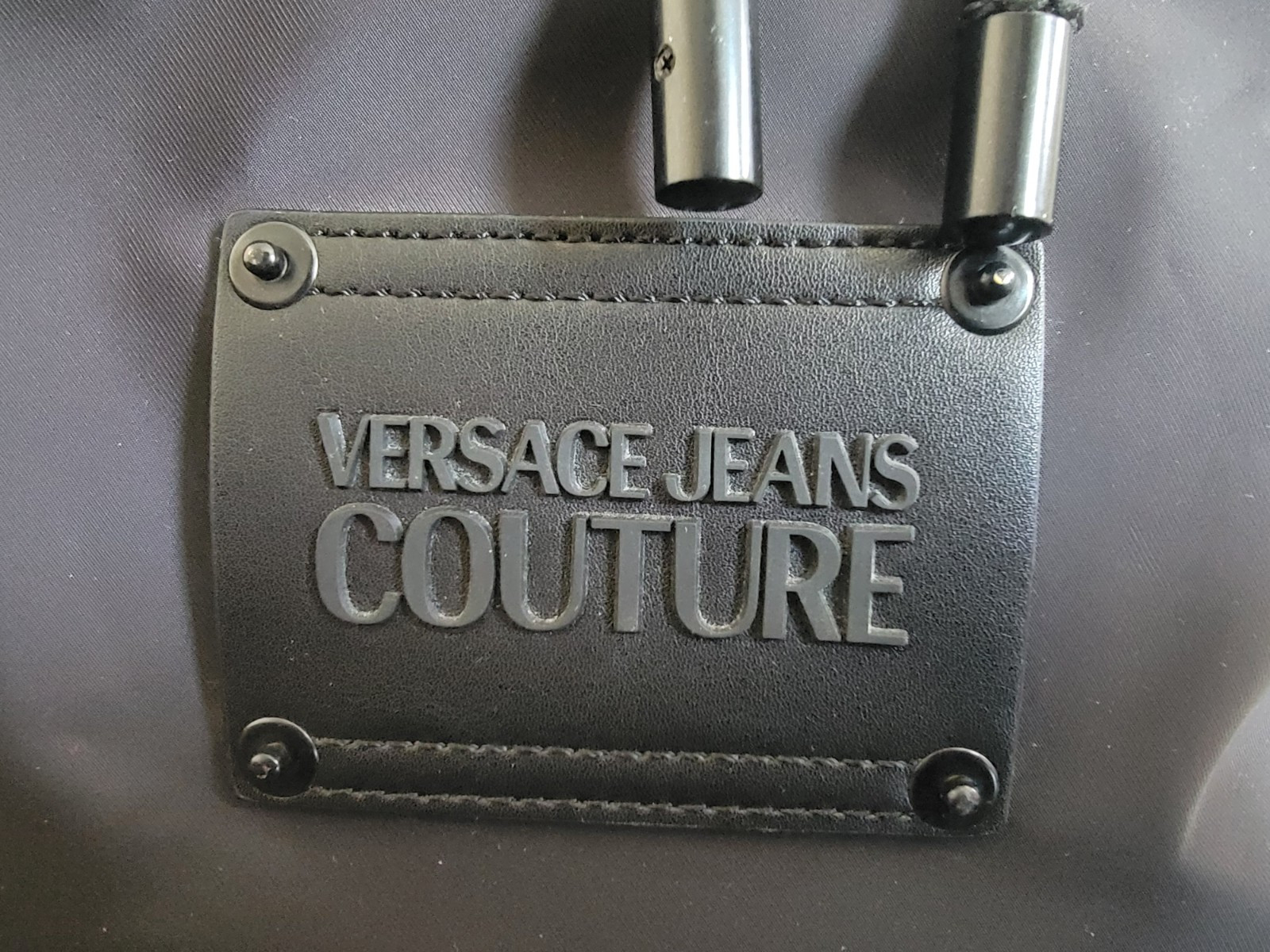 Versace Jeans Couture Backpack Black on Black Drawstring with Faux Leather
