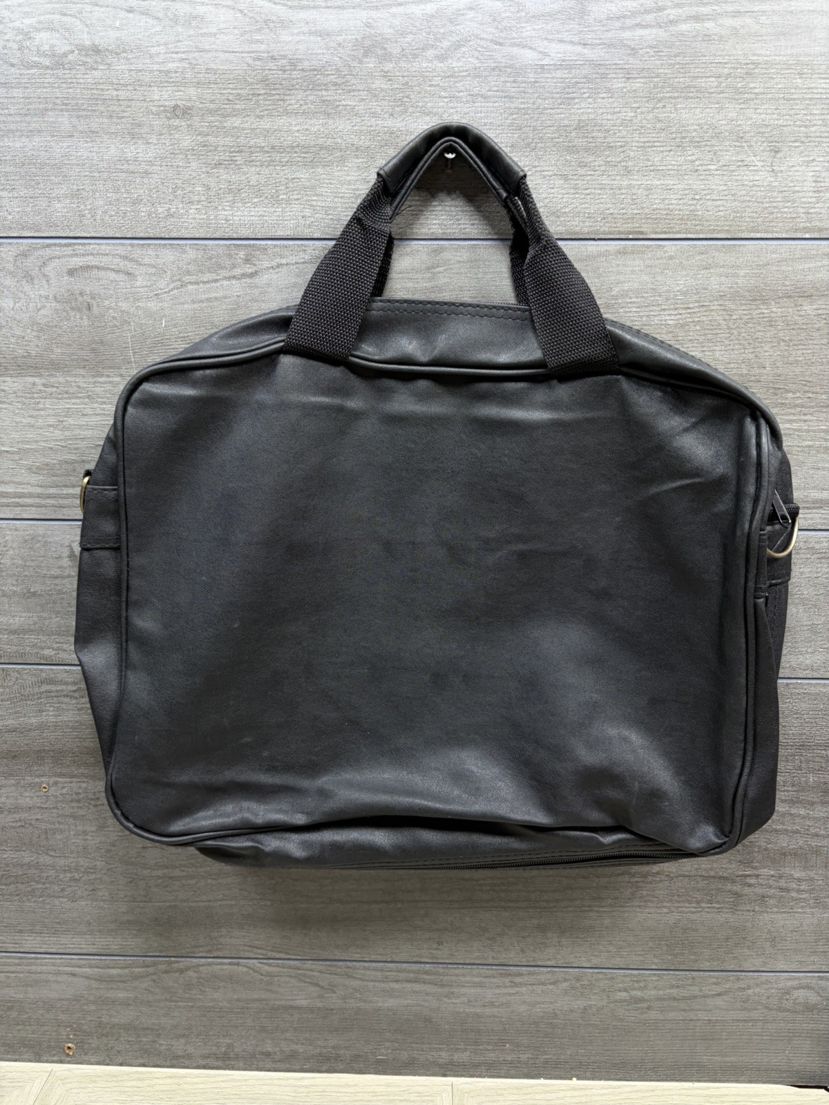 Accent International Black Leather Messenger Laptop Back Carry On Black