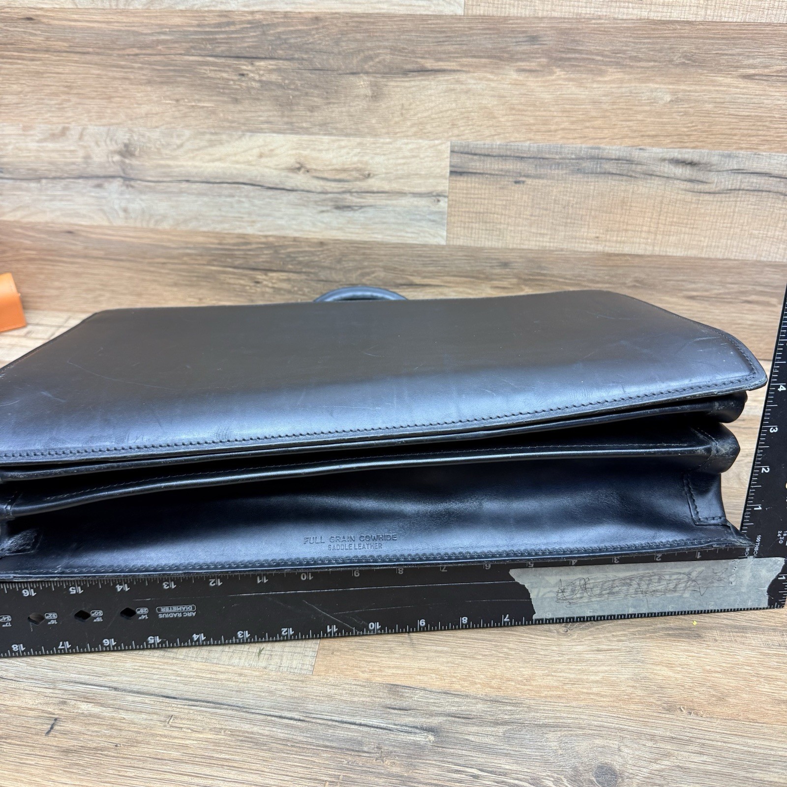 Schlesinger 17″ Leather Briefcase Classic Flap Distressed Rustic Black Attache
