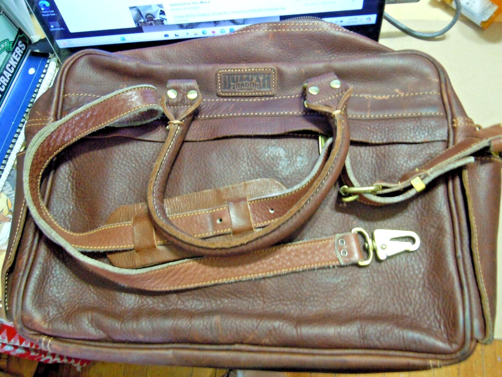 vintage Duluth Trading Co Leather Briefcase Messenger Bag Brown Messenger # 6