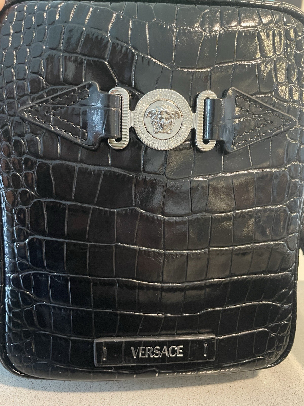 Versace Medusa Biggie crocodile-embossed crossbody bag $1400