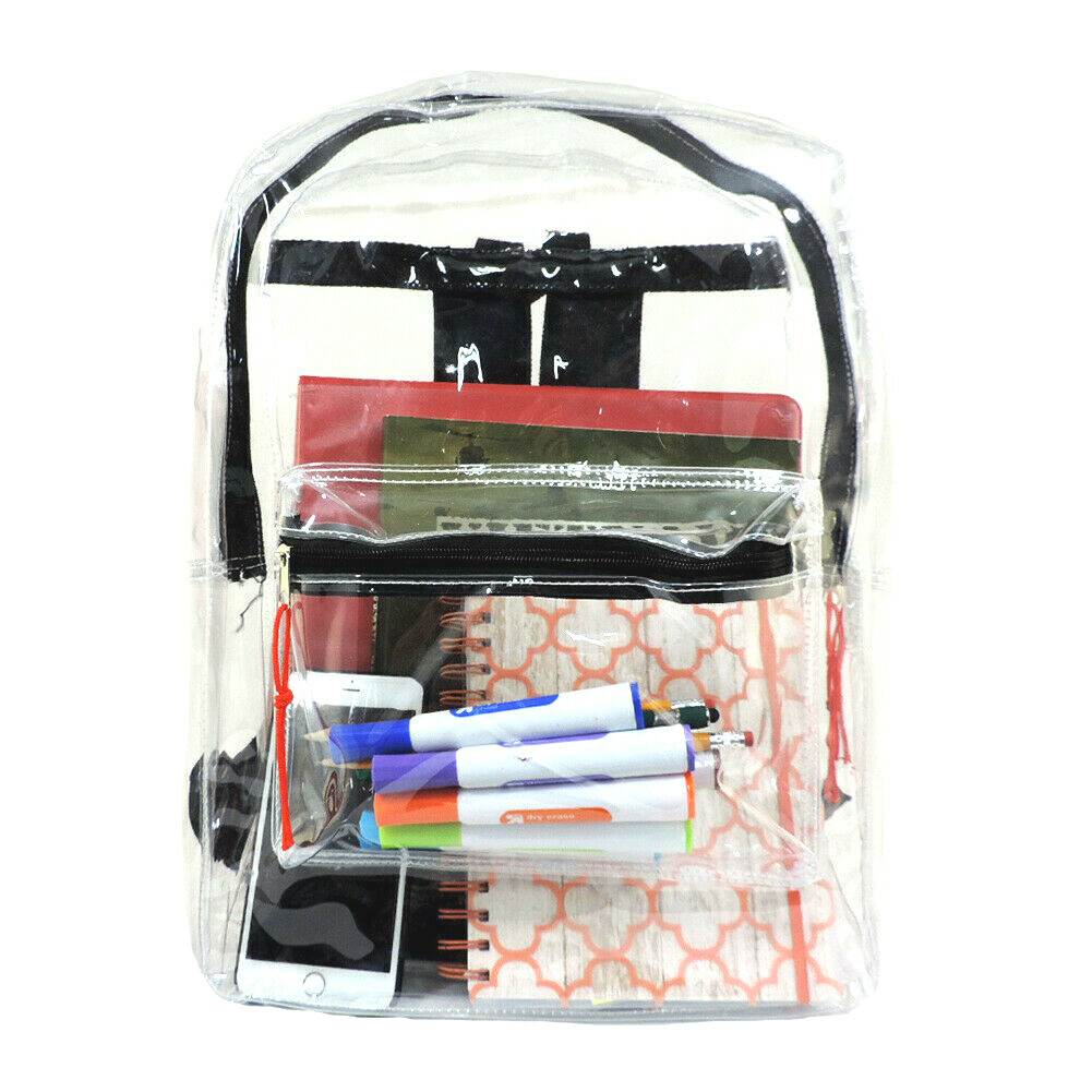 Transparent Clear Security Backpack Knapsack School College Bag with BLACK Trim