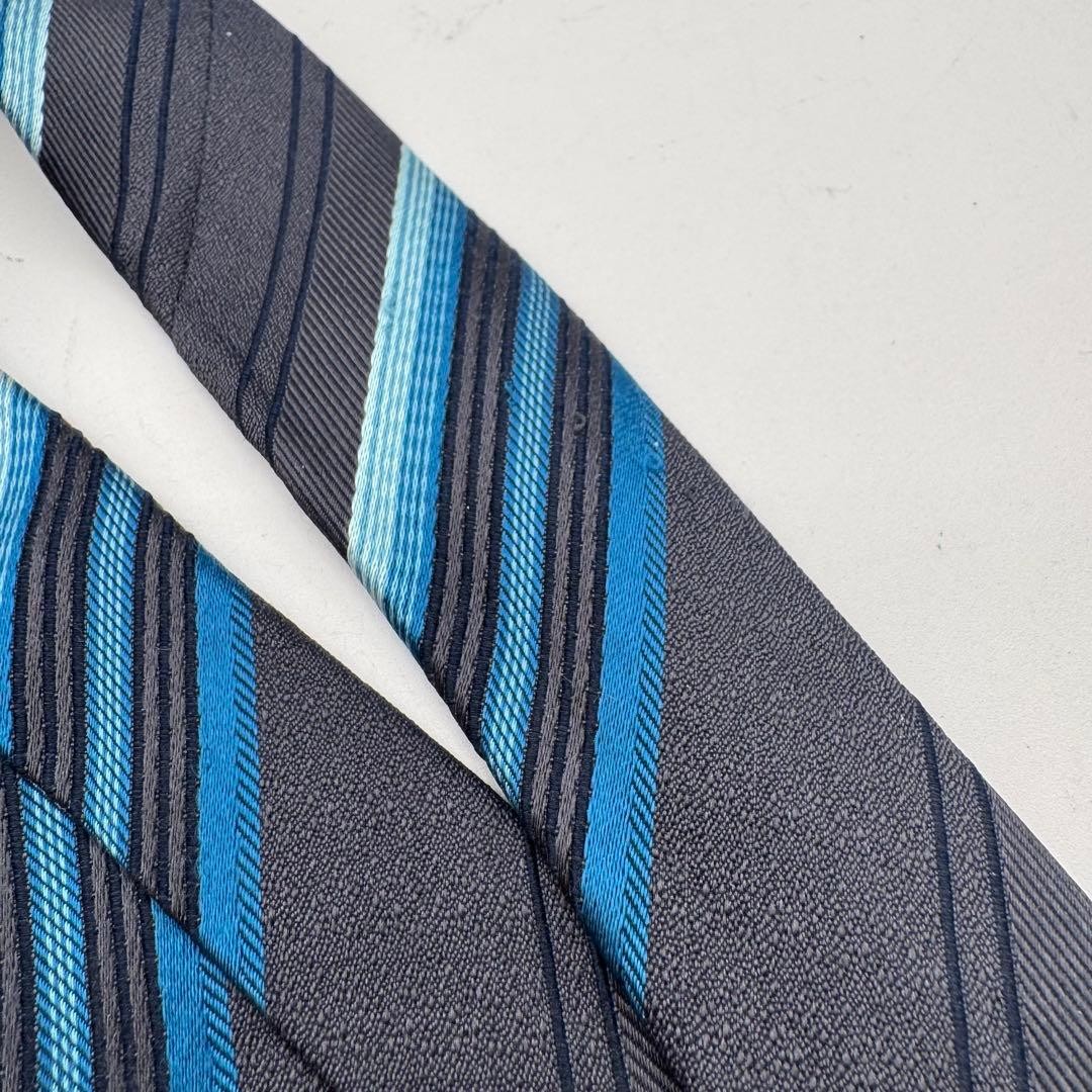 DKNY Donna Karan NY Regimental Tie Charcoal Blue Silk Made in Japan