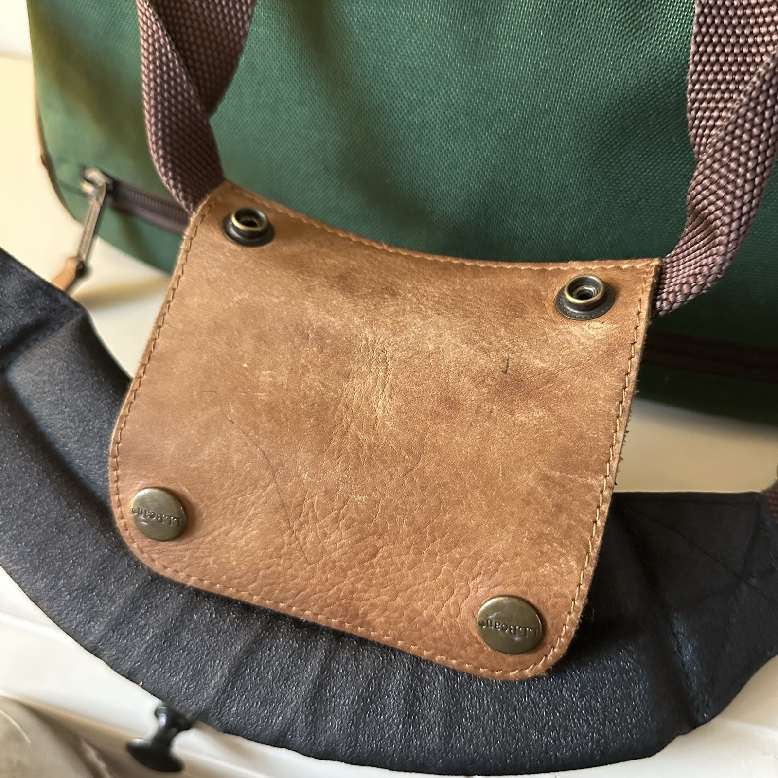 Vintage 90s L.L. Bean Canvas Carry On Bag Green Leather Trim Duffle *FLAW*