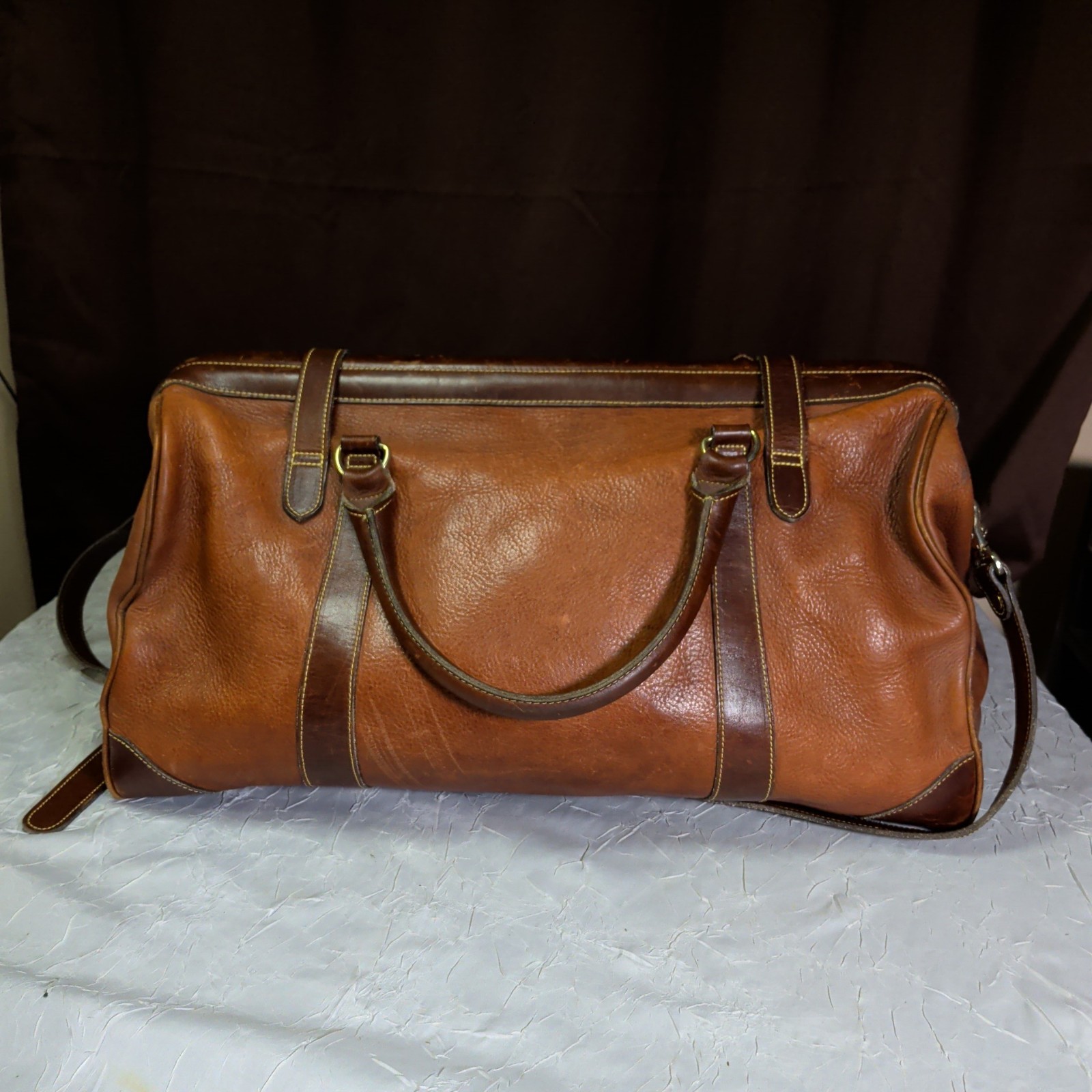 Cole Haan VINTAGE DARK Brown Leather Duffle Weekend Doctors Travel Bag Mens RARE