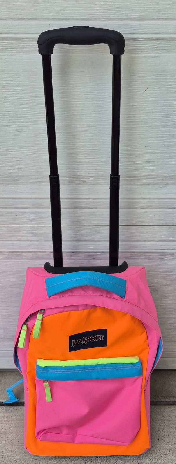 JanSport Rolling School Backpack Carry On Travel Luggage Neon Lrg THE9 Rare VHTF