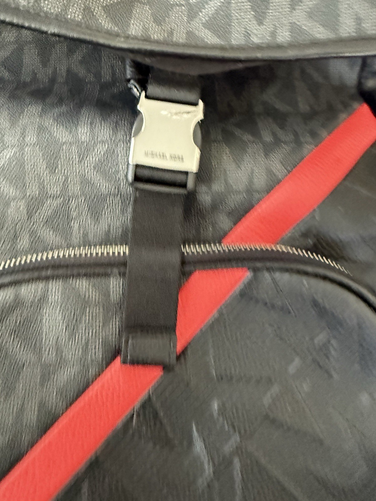 Rare Michael Kors Men’s Logo Backpack Black/Gray Red Stripe Pockets Hudson Nice