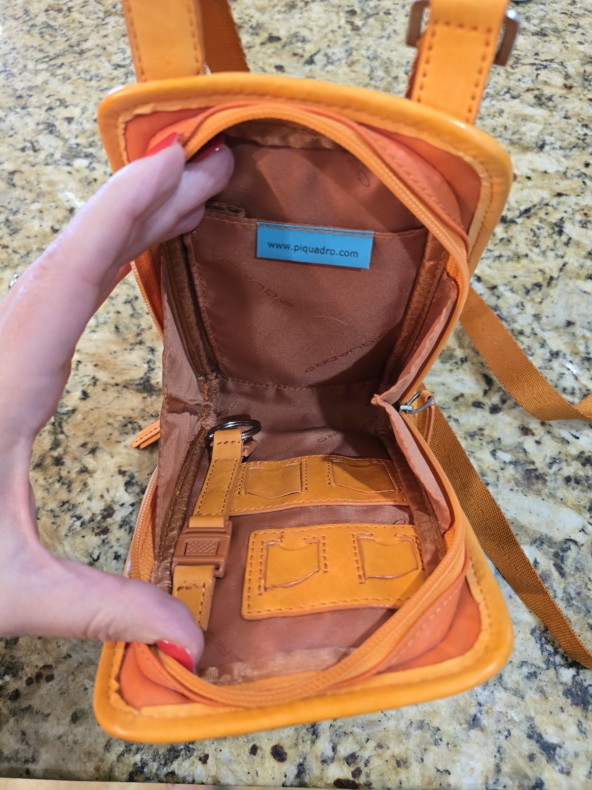 Piquadro Orange Leather Small Mens Crossbody Bag 8X5.5