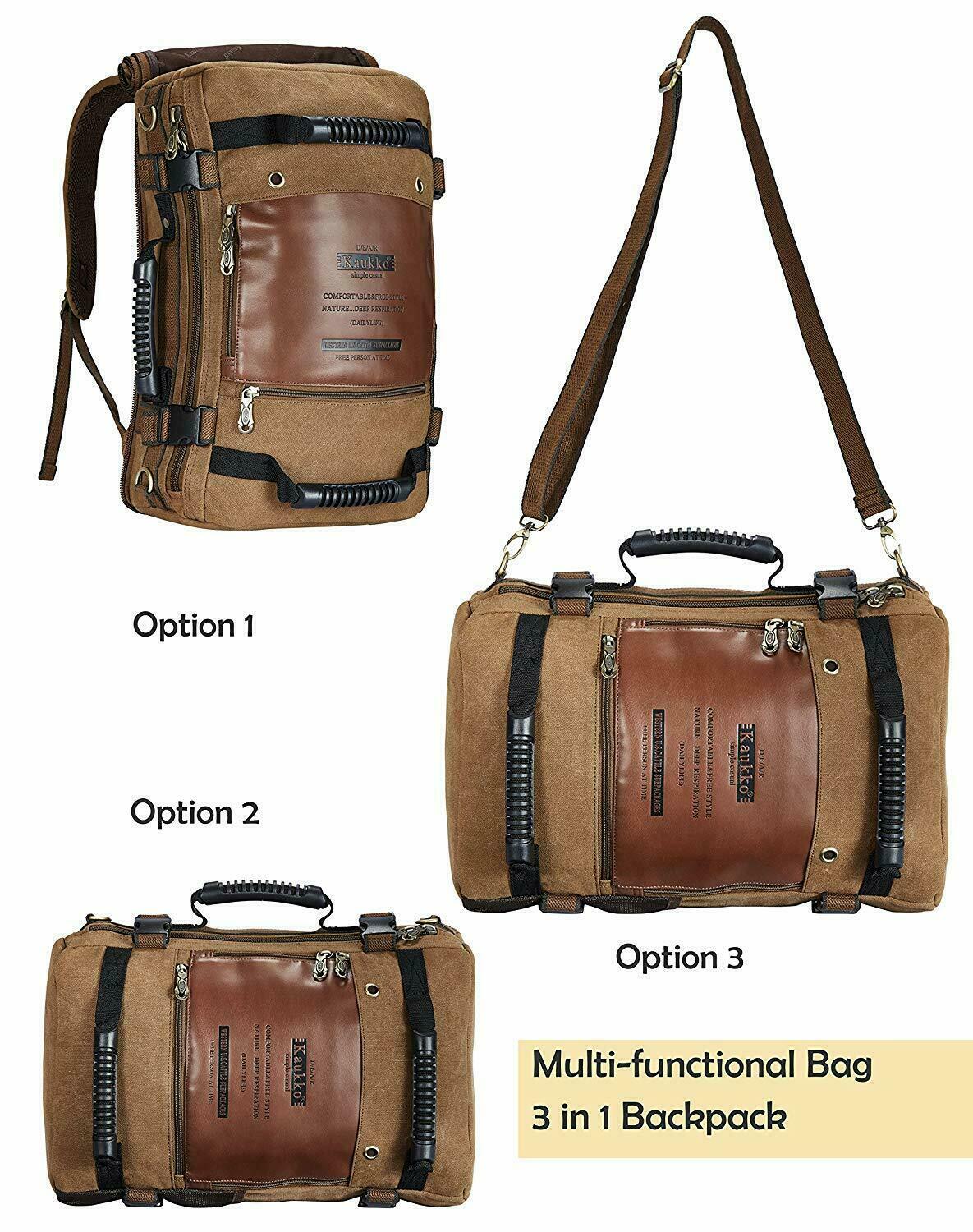 KAUKKO Men Backpack Canvas Rucksack Laptop Bag Travel Hiking Camping Backpack