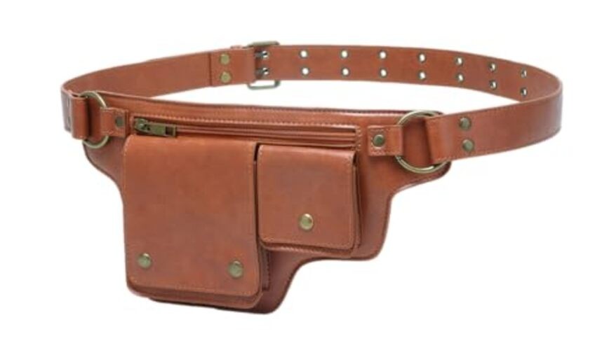 GK-O Steampunk PU Leather Hip Belt Bag for Men Women Vintage Motorcycle Brown