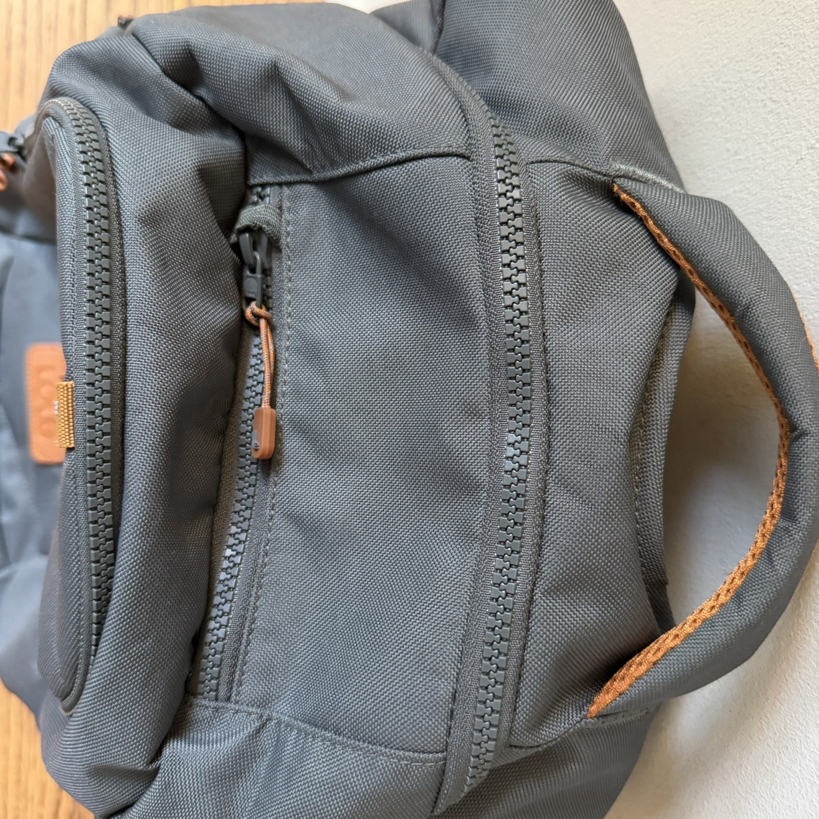 LOLE Quilted Backpack Gray Orange Laptop Compartment Travel Daypack Multi Pocket
