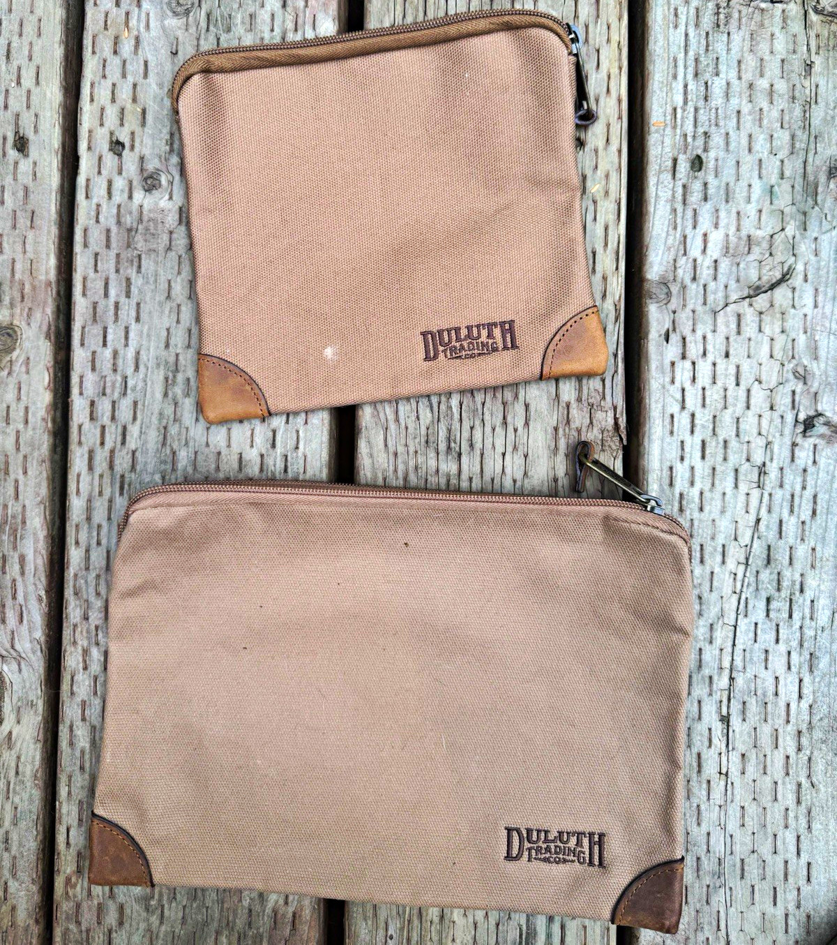 Duluth Trading Co Beige Solid Zip Pouch Set of 2 w/ Leather Trim, Unisex