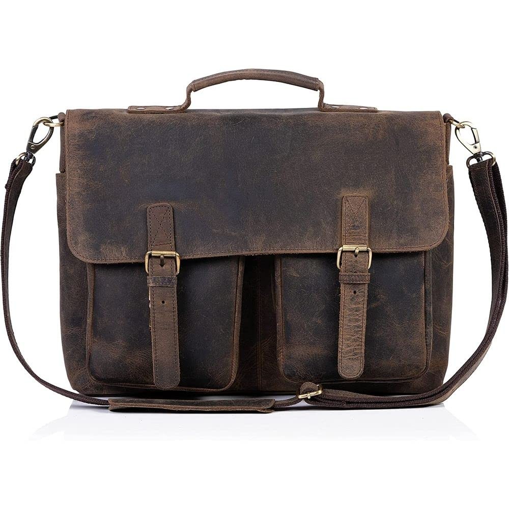 16 Inch Leather briefcase Laptop Messenger Bags for Men and Women Best Office…