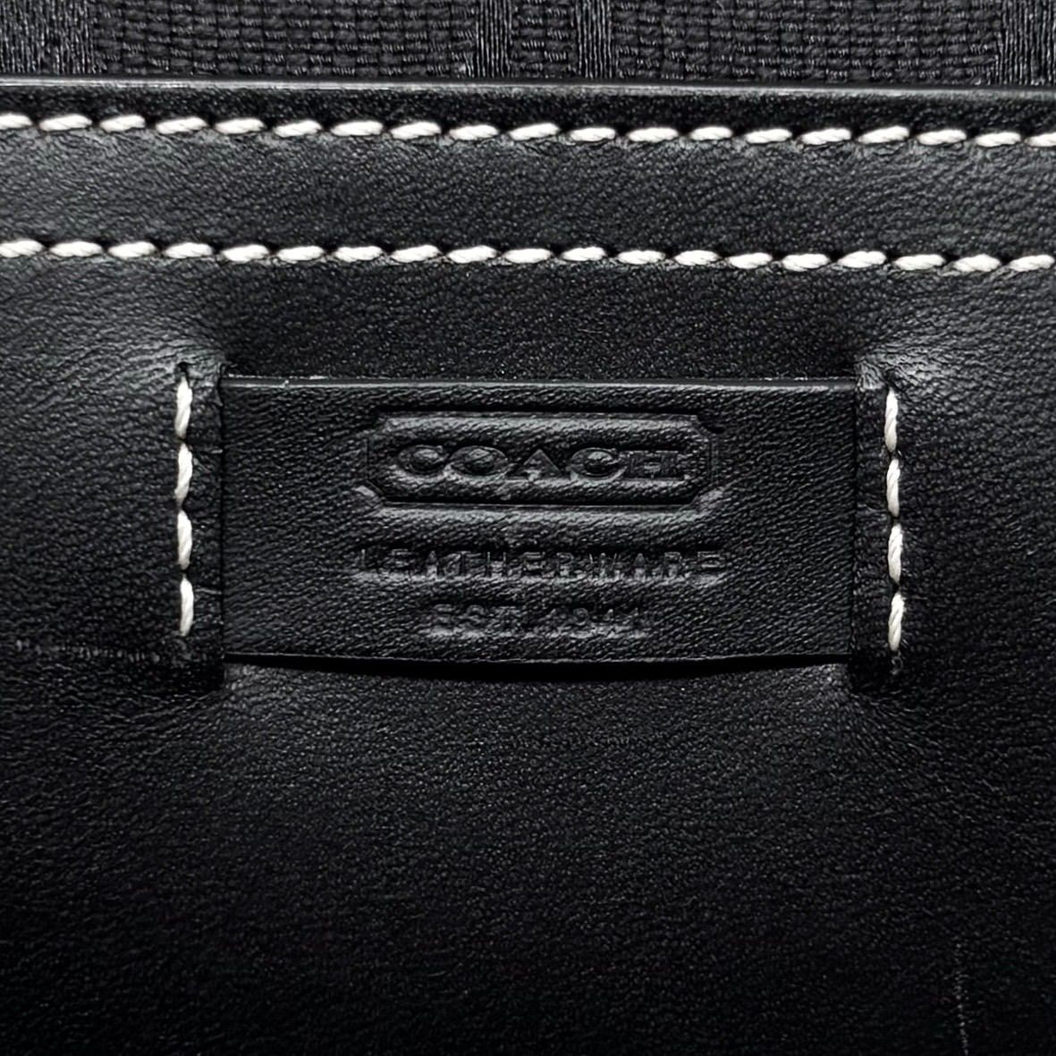 COACH Black Canvas Leather Handbag 32cm Top Handle Bag Simple Design Authentic