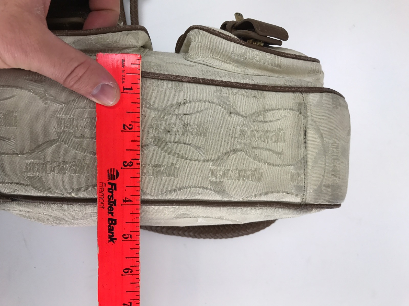 Roberto Cavalli Just Cavalli leather and canvas tote bag buckle bag Fast Ship