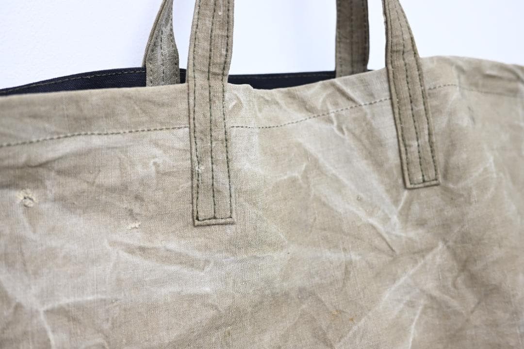 50s French Army Extra Thick Linen Duffle Beige Canvas Vintage Japan Used