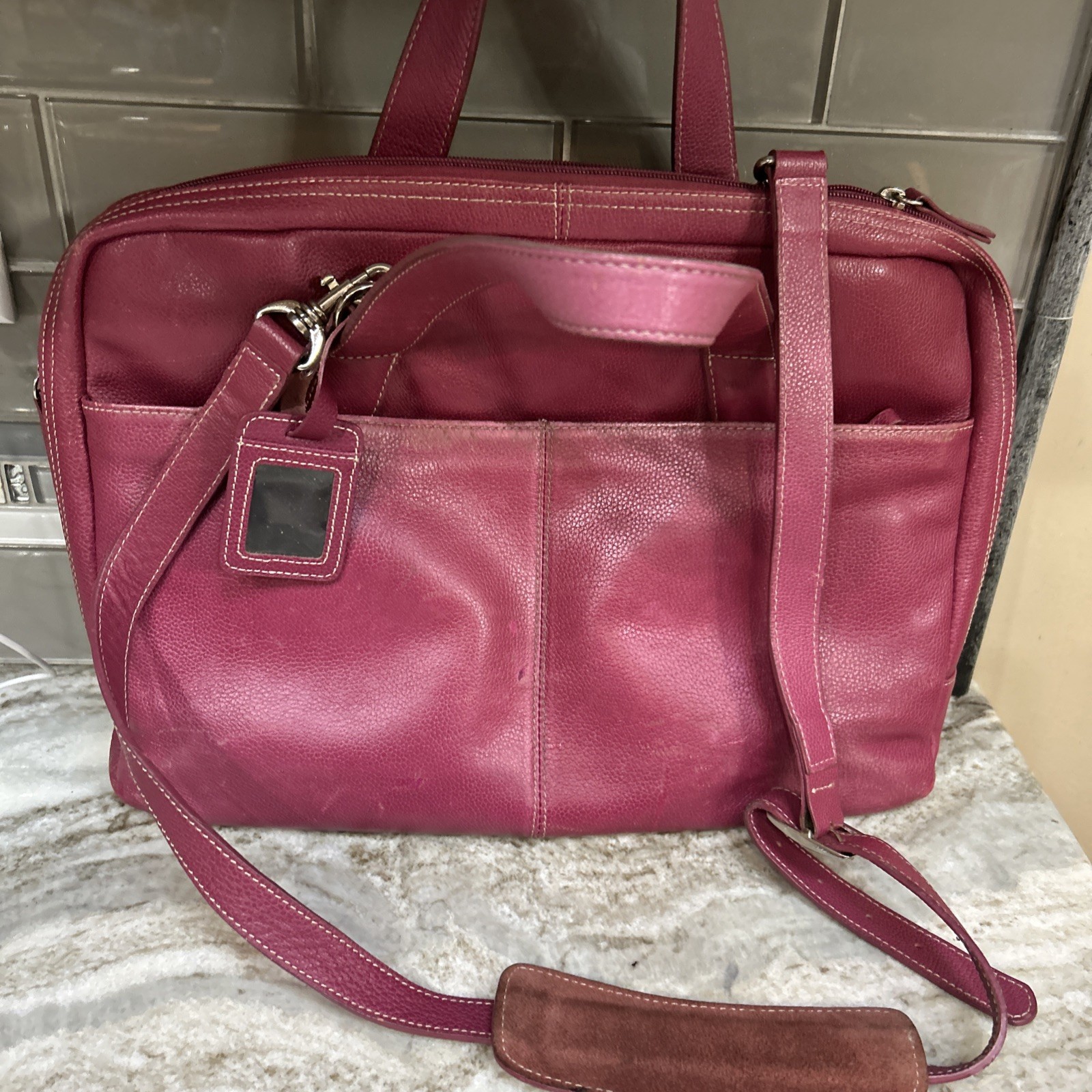 Jack Georges Messenger Bag Briefcase PinkLaptop Work Leather Shoulder Strap USA