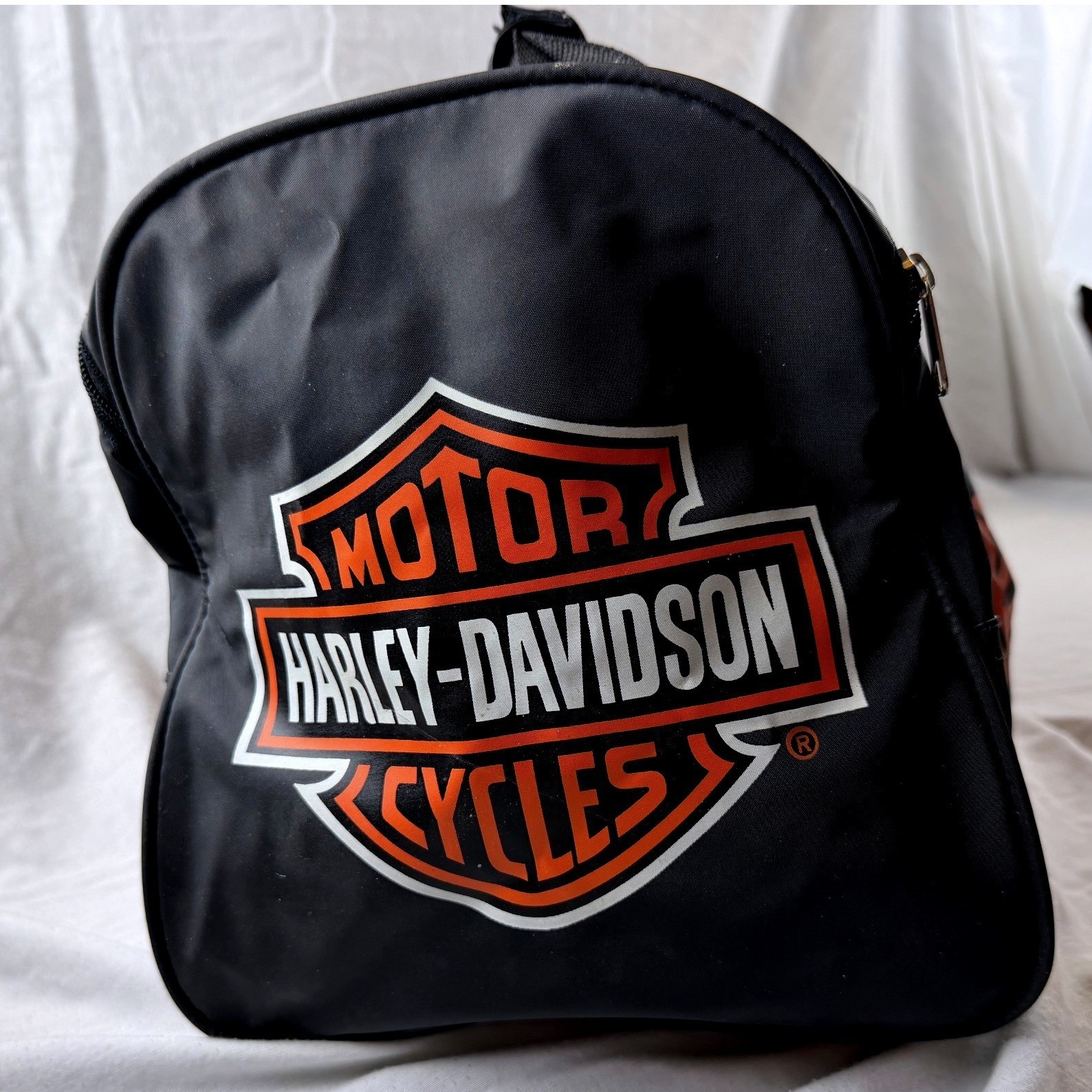Harley Davidson Motorcycles Duffel Bag Black Orange Travel Gym Gear Bag 19 inch