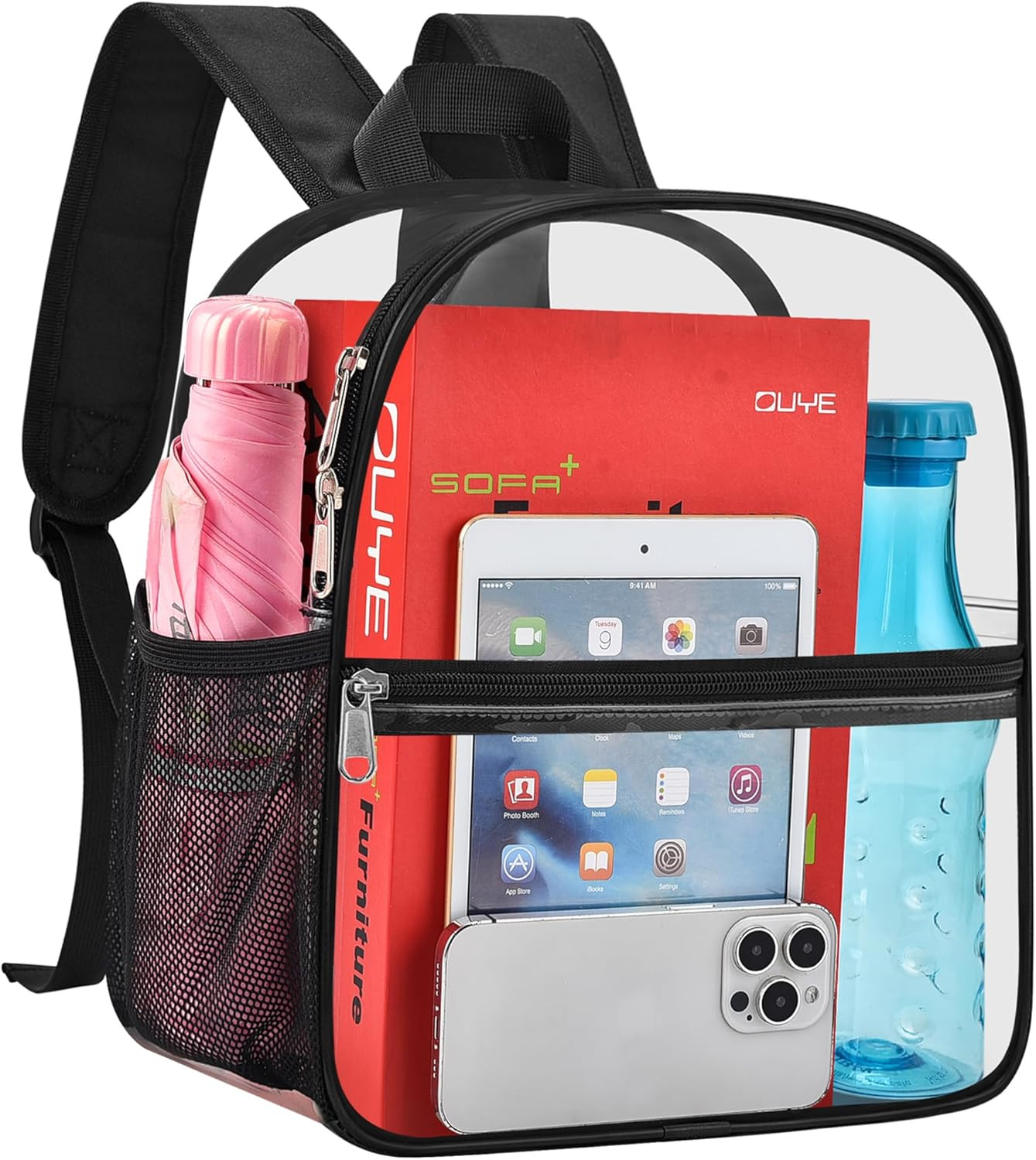 Clear Backpack Stadium Approved, Clear Bag 12 x 6 x 11 in, Small Transparent Bac