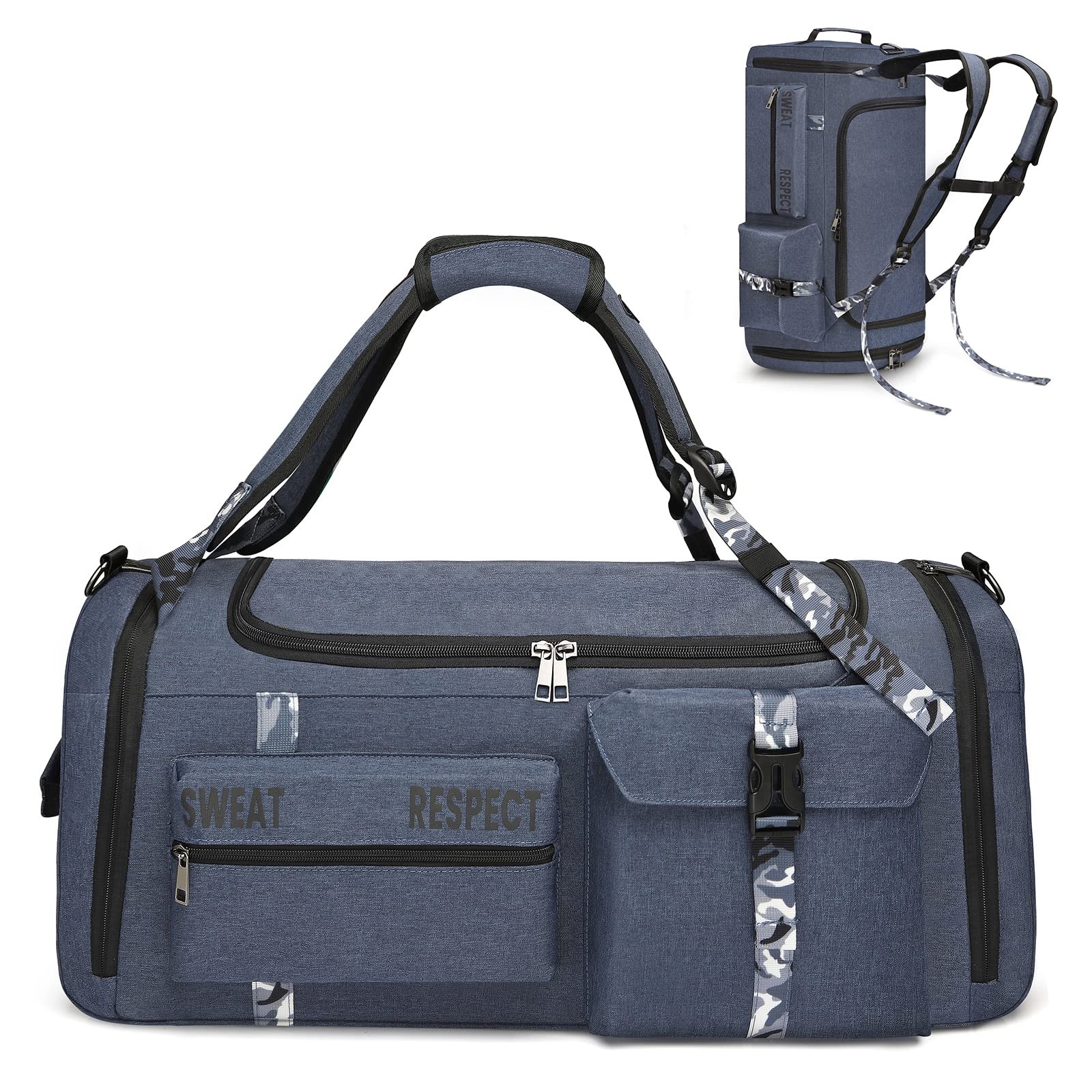 Gym Duffle Bag Backpack 3Way Sports Shoe Compartment Wet Pocket Men Blue