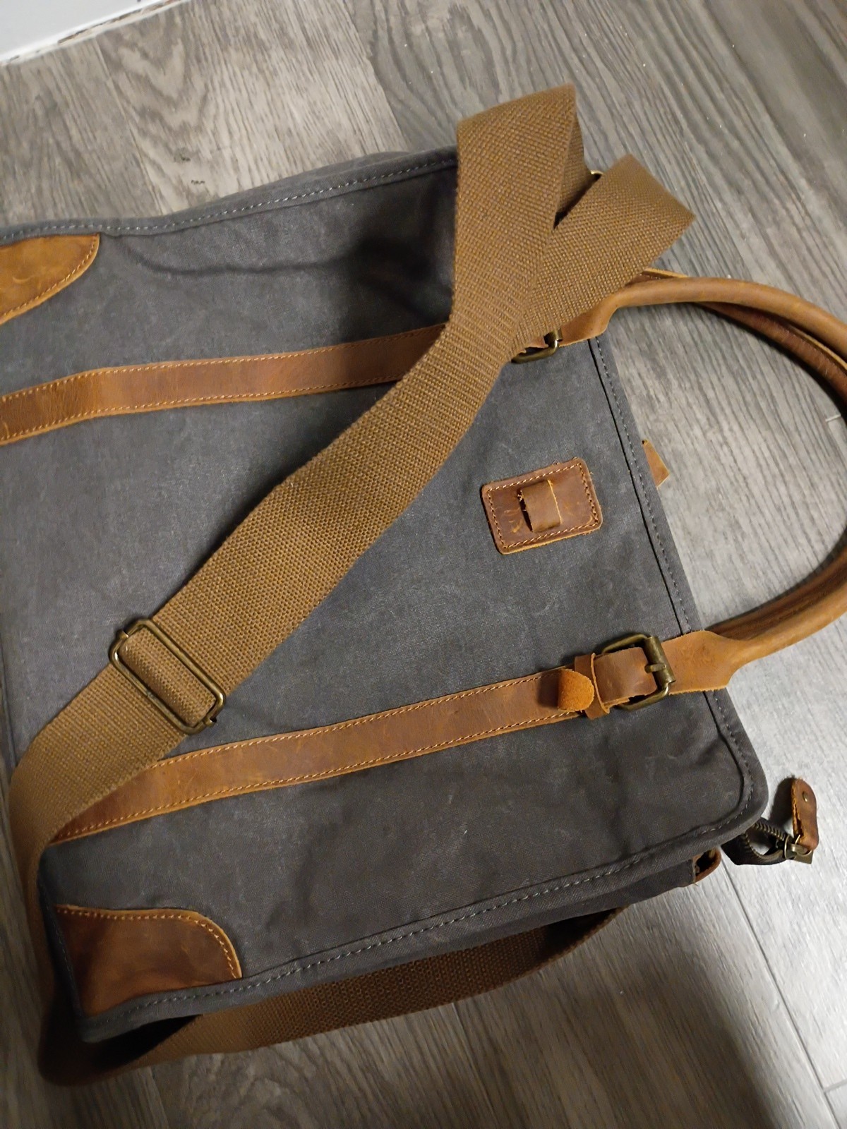 Handcrafted Waxed Canvas Full Grain Leather Messenger Tote Bag
