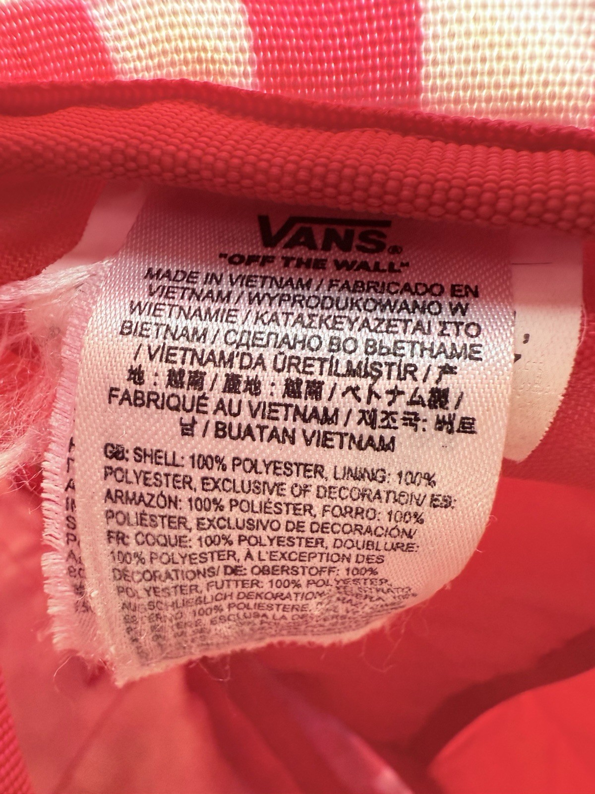 VANS OFF THE WALL Backpack Red White Check School Bag ( See Pictures)