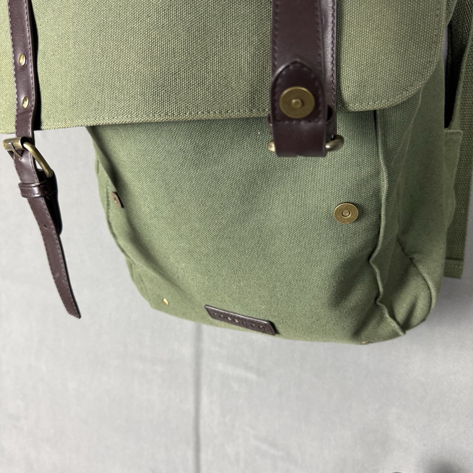 COBB & CO Olive Green Canvas Laptop Backpack Brown Trim Rucksack