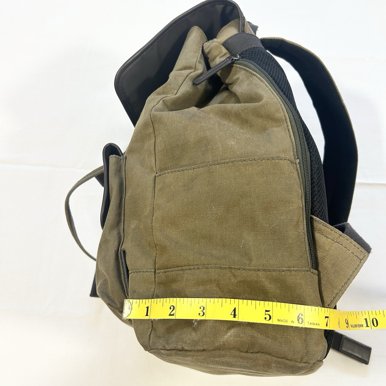 Fossil Buckner Canvas Olive/Khaki Brown Faux Leather Trim Rucksack Backpack Bag