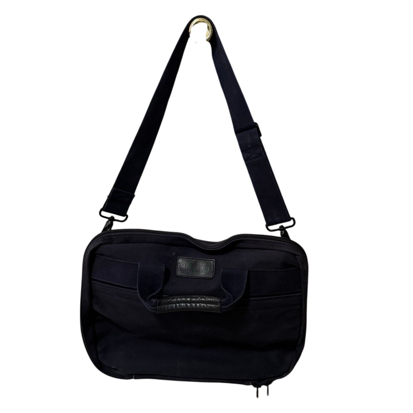 Lands End Navy Blue Cotton Duck Canvas Messenger Computer Bag 13x16x3 USA made