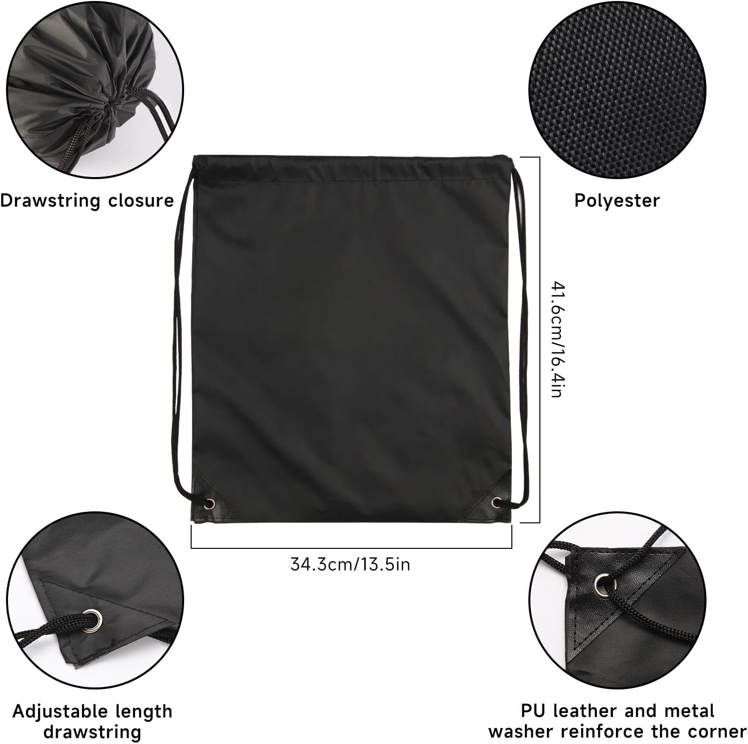 6Pcs Black Drawstring Backpacks Bulk String Bag Cinch Sack Pack Storage Knapsack