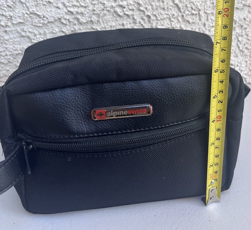 Alpine Swiss Toiletry Bag Black Leather/canvas With Handle