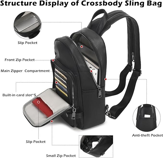 Crossbody Sling Backpack, Causal Unisex Daypack Cross Body Shoulder Purse -Gray