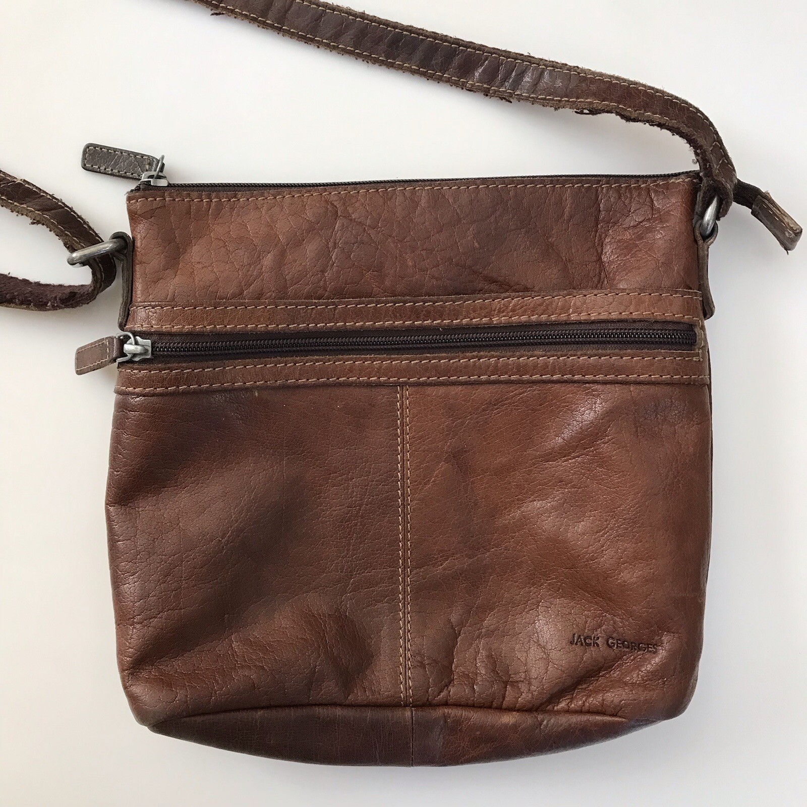Jack Georges Crossbody Purse Bag Buffalo Leather Voyager Slim Brown Zip Pockets