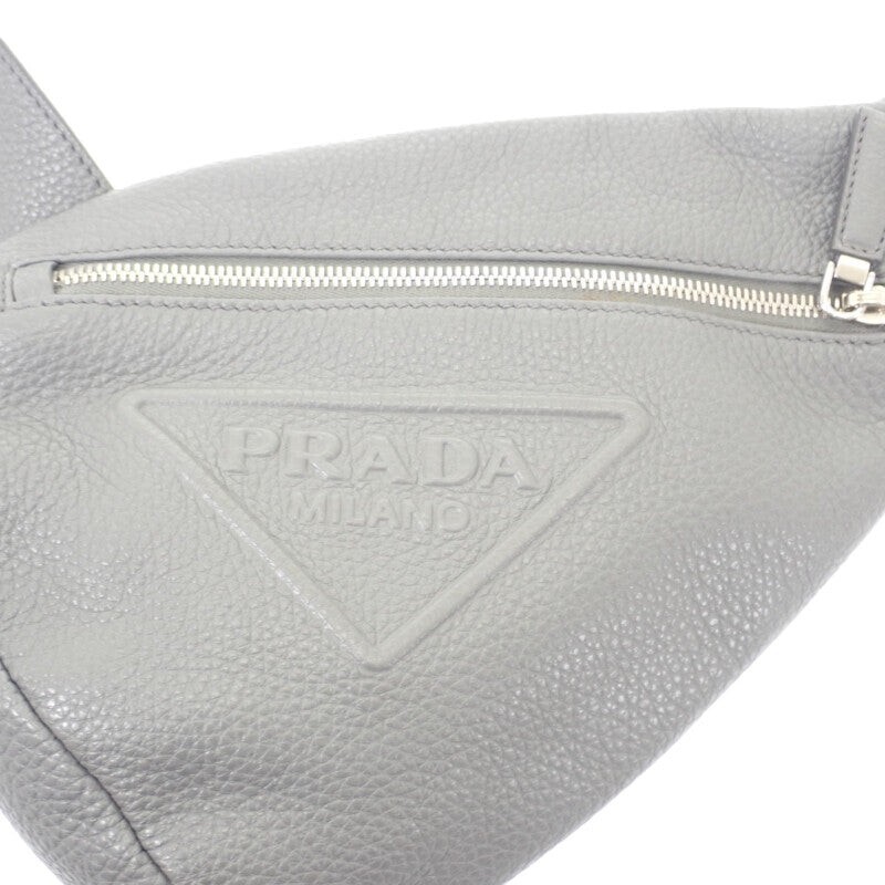 PRADA Vitello Dino Body Bag Leather Grey Silver Hardware Men’s ISY