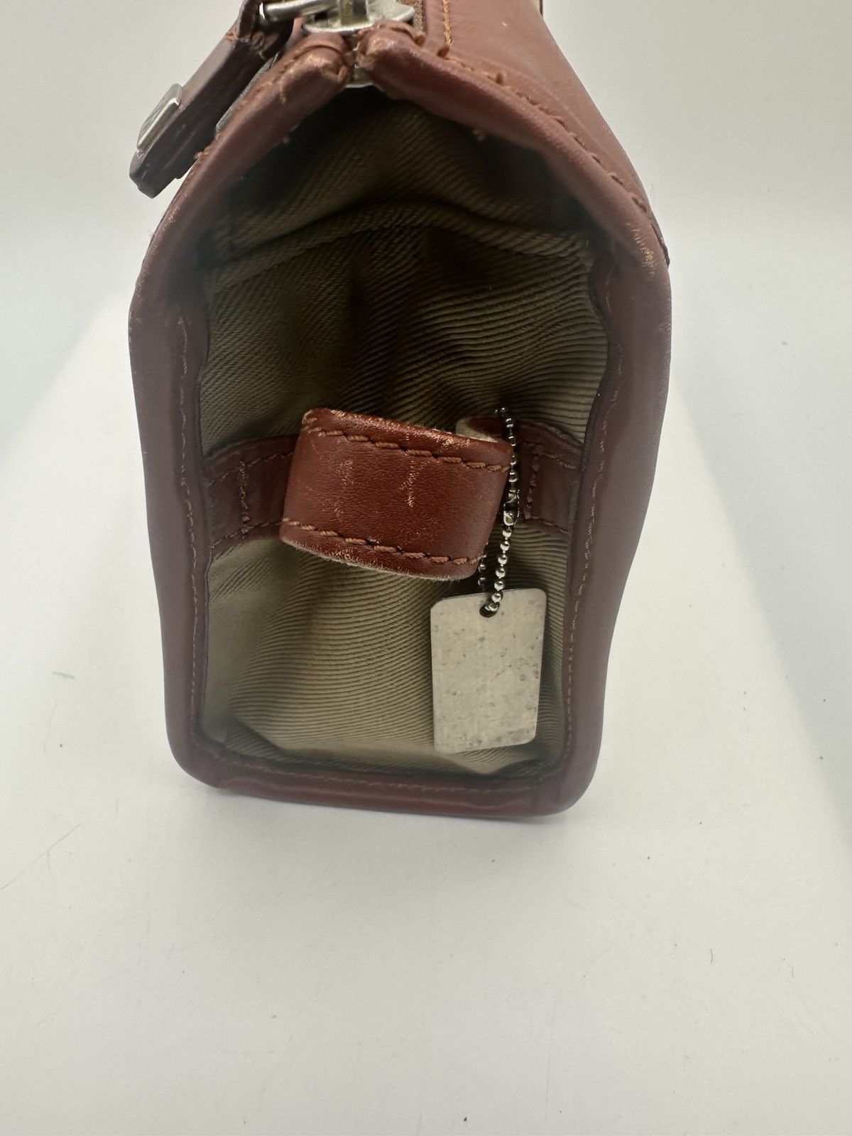 CUTTER & BUCK KHAKI FABRIC CANVAS BROWN LEATHER TRIM TOILETRY TRAVEL BAG