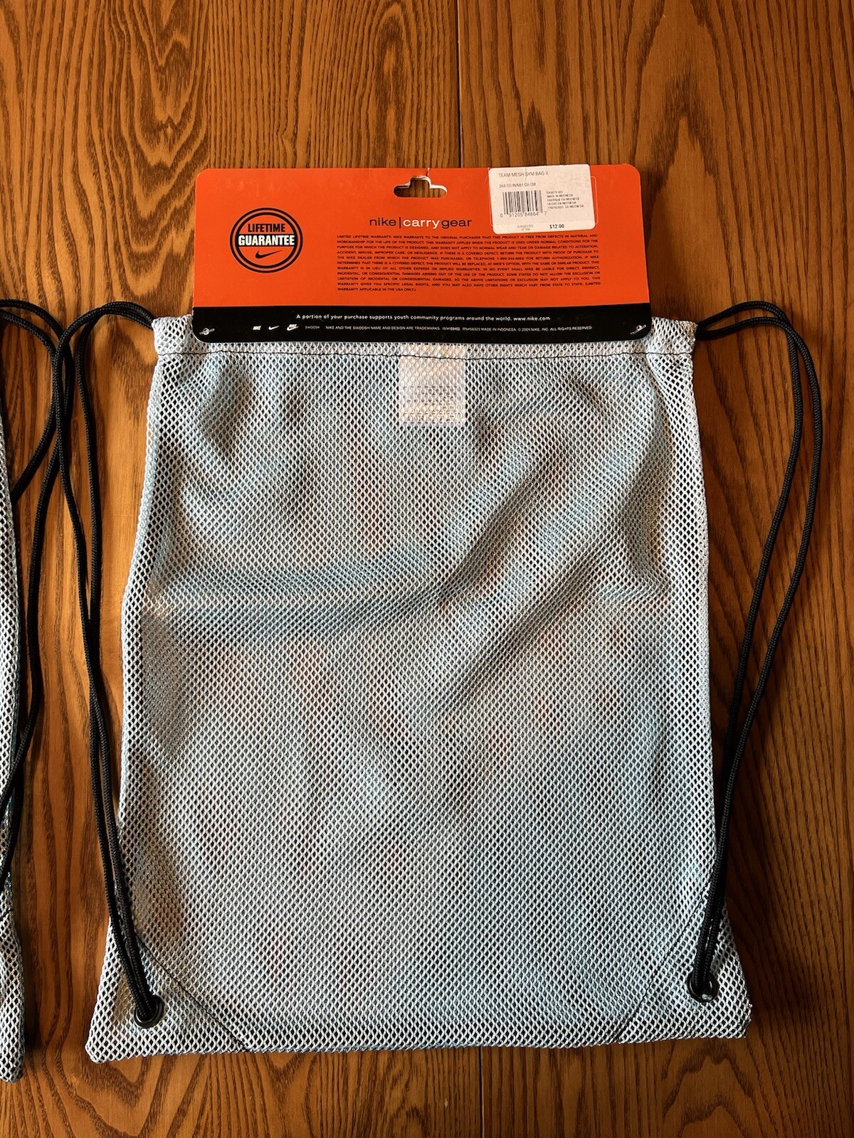 vintage NOS Nike mesh drawstring cinch gym bag carry gear blue grey Y2K 1990s