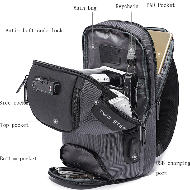 Men’s Sling Backpack Oxford cloth Waterproof&Anti-theft Crossbody Bag USB Port