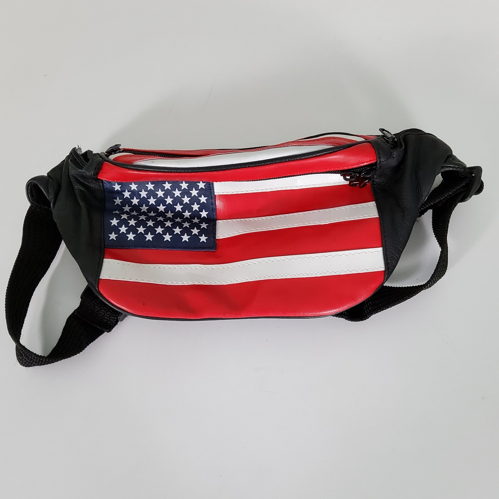 Leather Vintage American Flag Fanny Pack 3 Pockets One Size Fits Most USA
