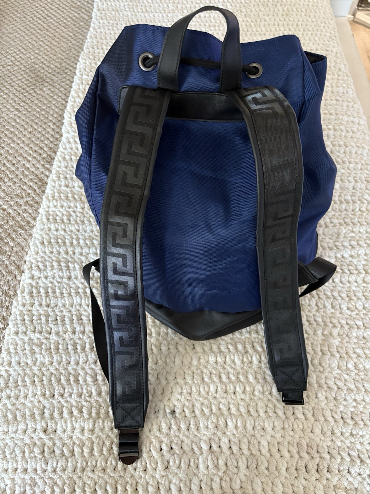 Versace Parfums Draw-string Large Navy Blue With Black Backpack Medusa Logo