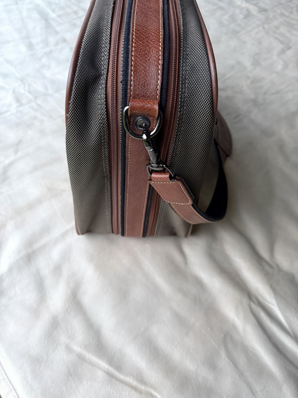 Longchamp Boxford Travel Briefcase Men’s Brown Leather Olive Green Canvas