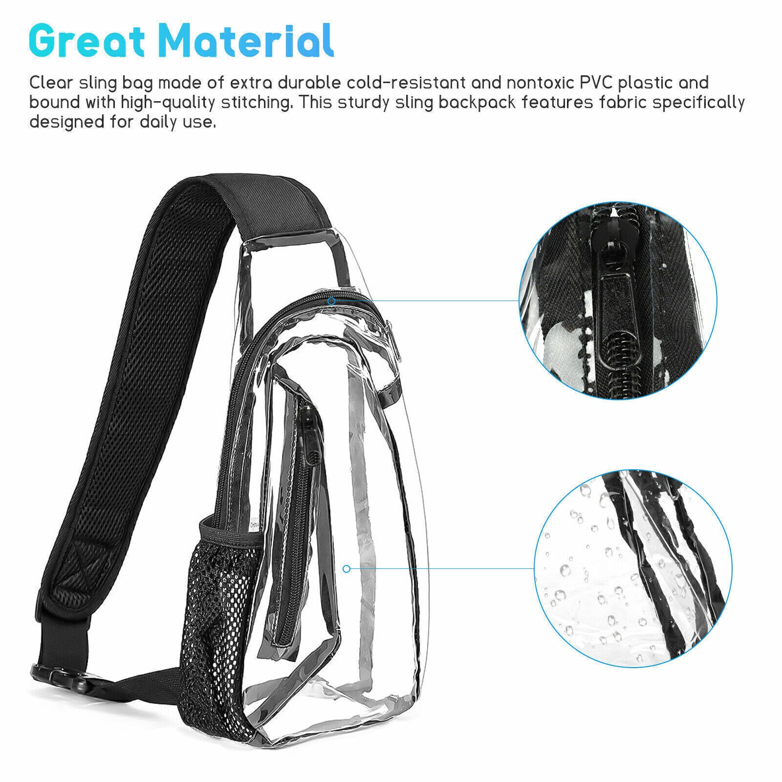 Clear PVC Tote Pack Shoulder Chest Bag Crossbody Handbag Waist Zip Purse Stadium