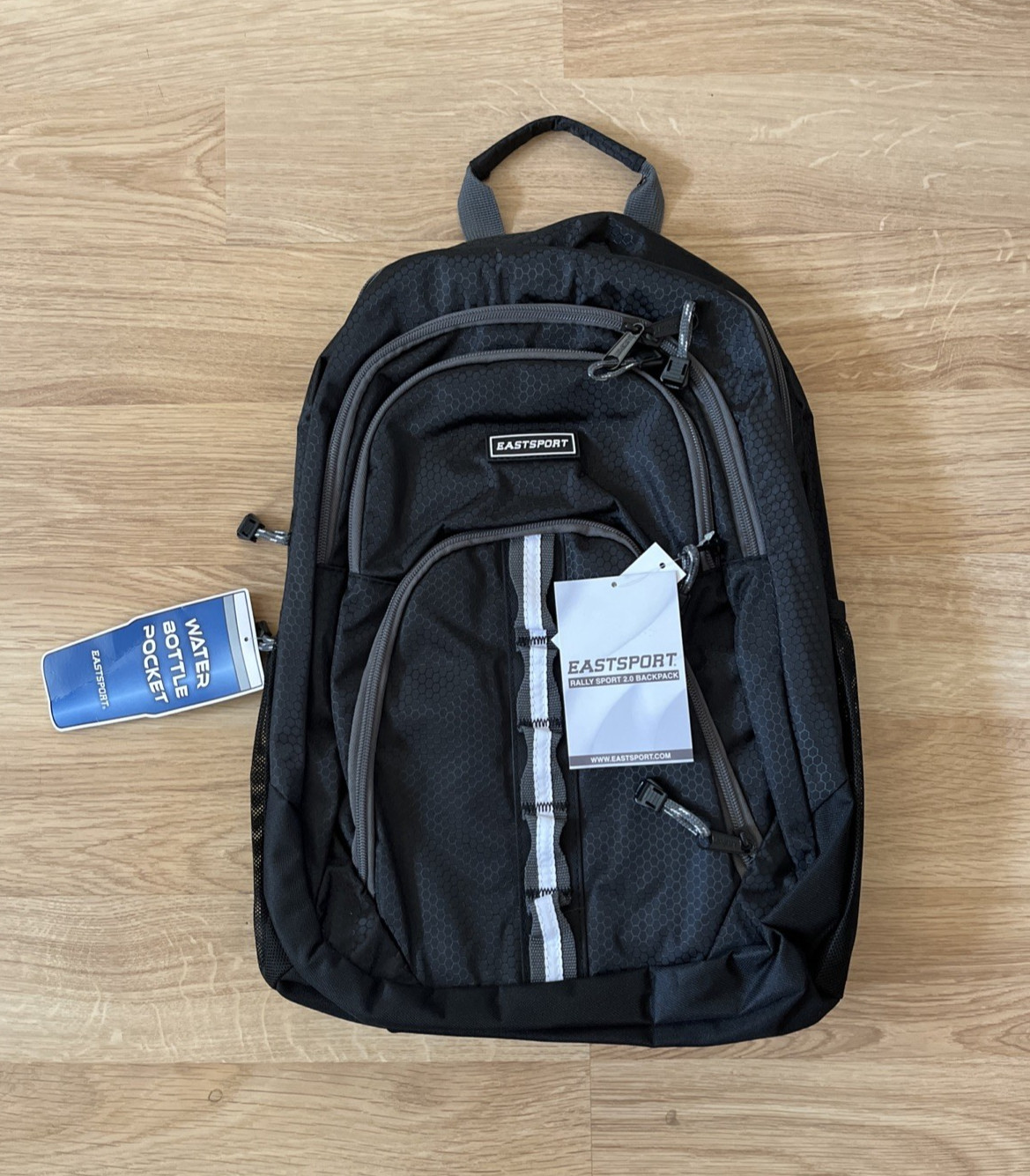NWT Eastsport Unisex Rally Sport 2.0 Backpack Black Water Bottle Pockets