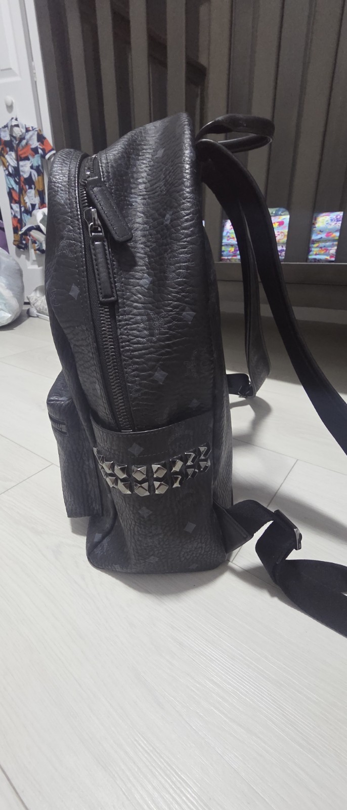 MCM Stark Side Studs Backpack in Black Visetos Medium Excellent Condtion