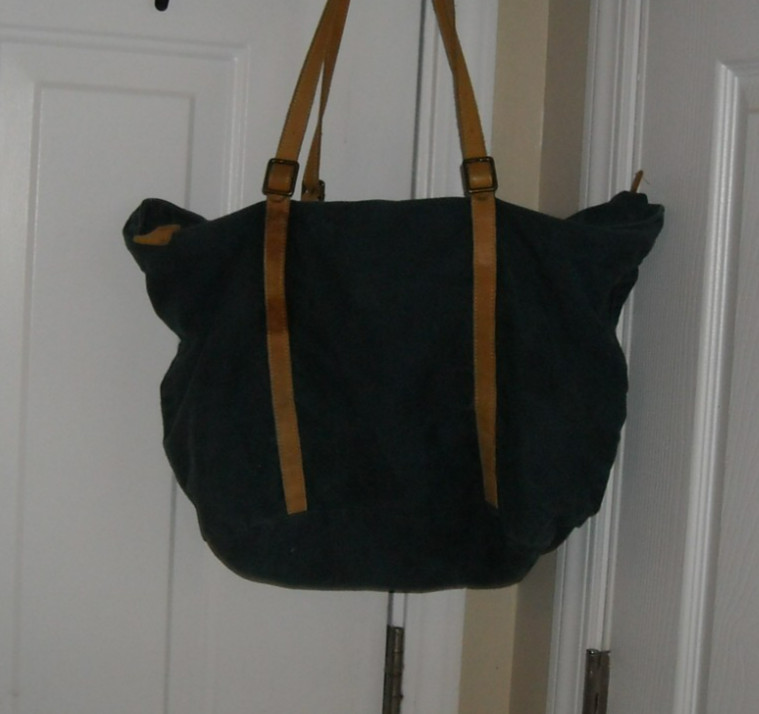 Heart & Hand with Magnolia, Blue Canvas Tote, Leather Straps