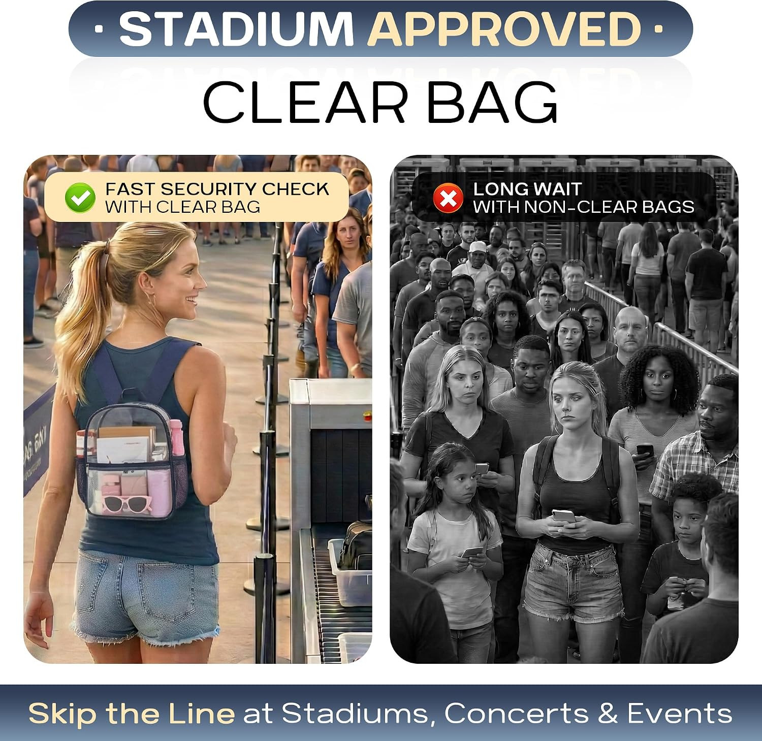 Clear Backpack Stadium Approved, 12 X 6 X 11 In, Small Transparent Backpack for