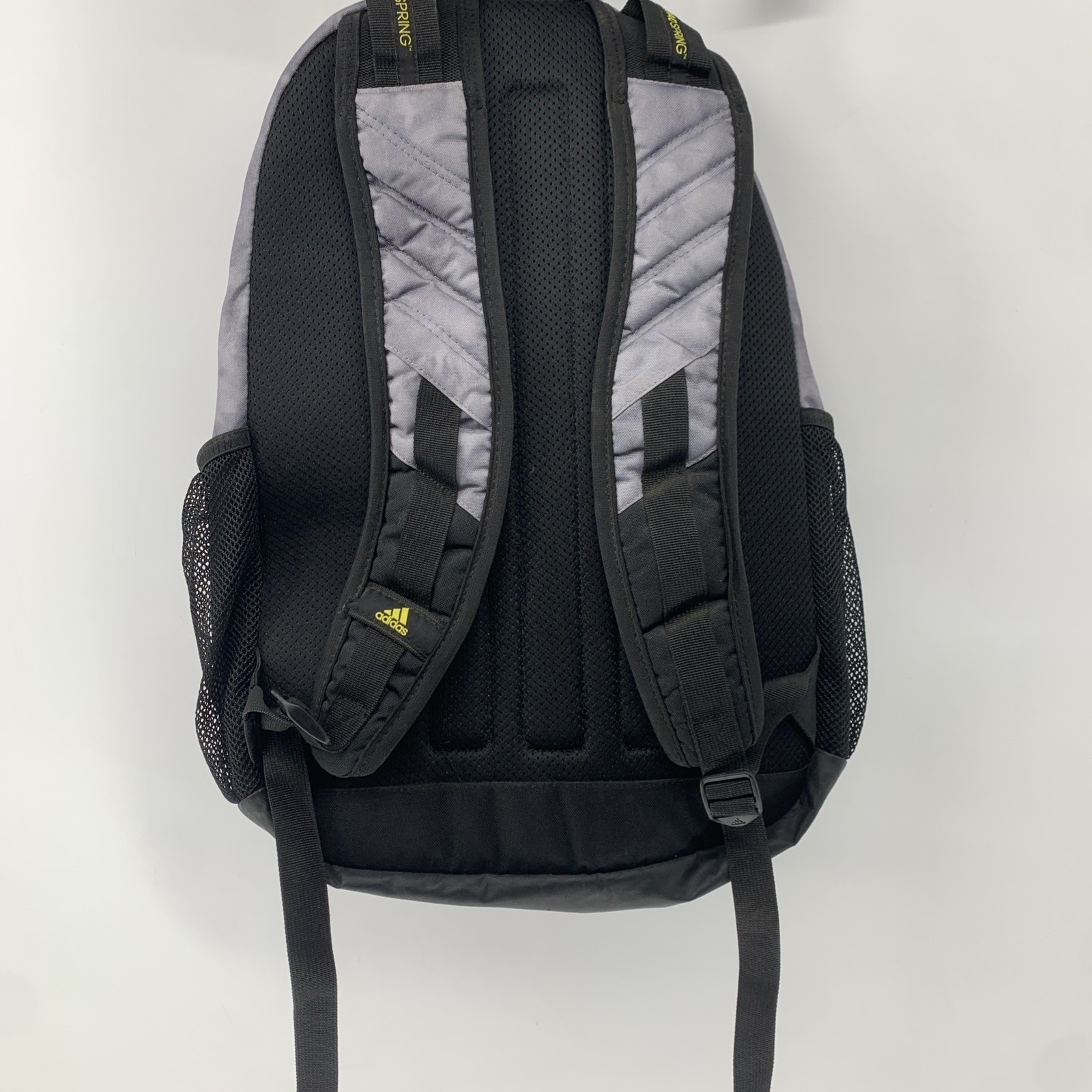 Adidas Prime 6 Backpack Gray Black Yellow Accents Load Spring Straps Side Pocket