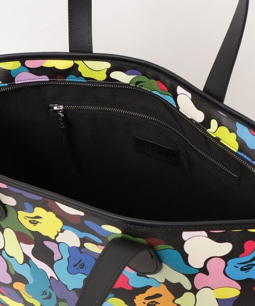 A BATHING APE Multi Camo Tote Bag Black White Synthetic Leather Japan NEW