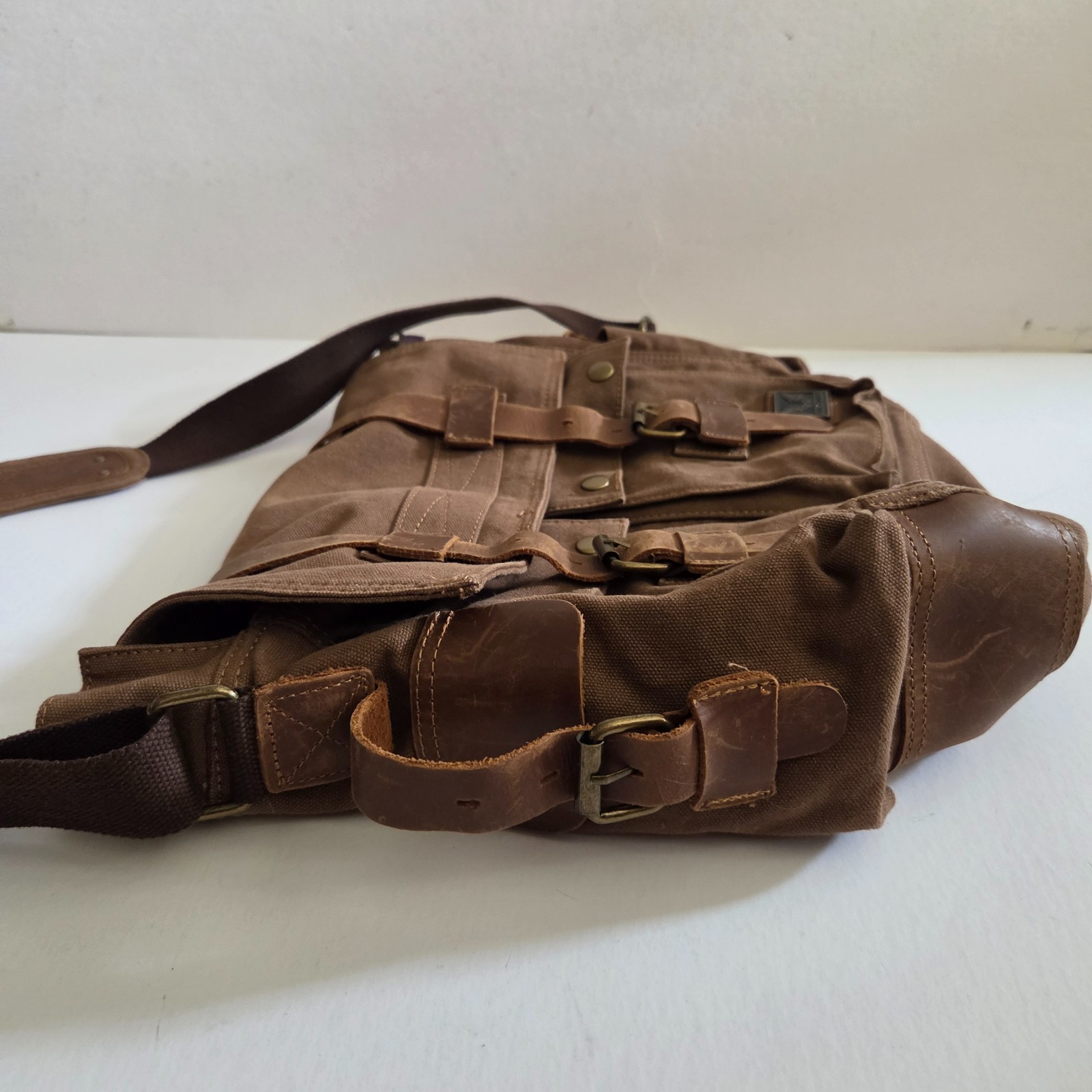 Military Canvas Leather Men Messenger Bag Shoulder Crossbody Bag Sturdy Muchuan